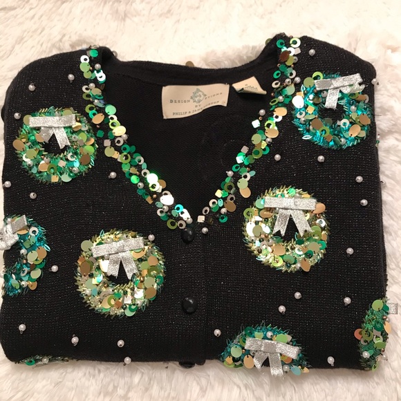 Christmas Wreath Cardigan Sweater - Vintage- Sz Sm - Picture 8 of 9